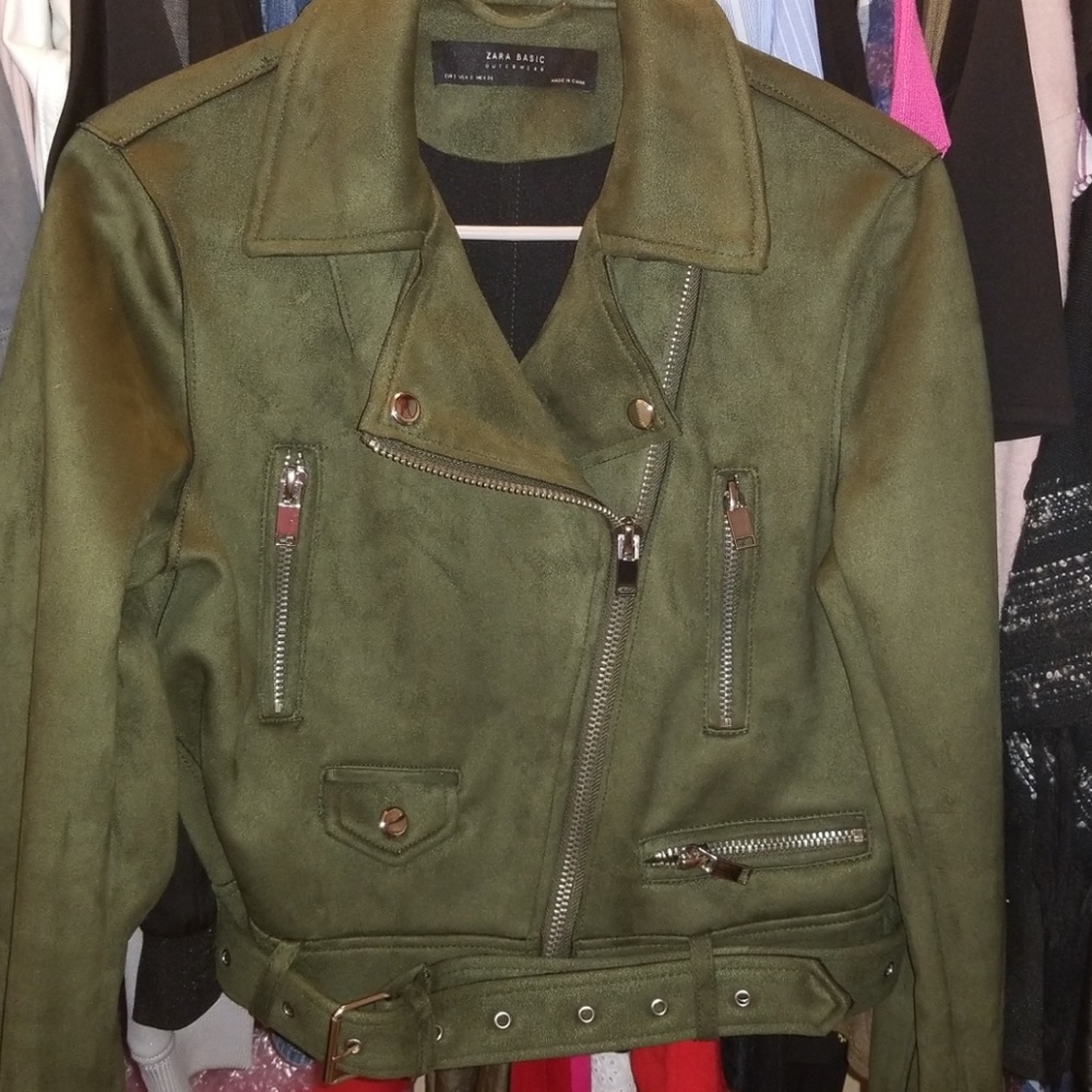 Zara's beautiful army green biker jacket.